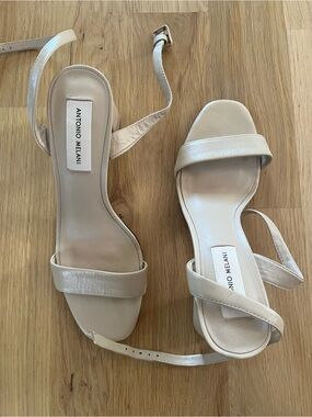 ANTONIO MELANI Cream Ankle-Strap Block Heel Sandals